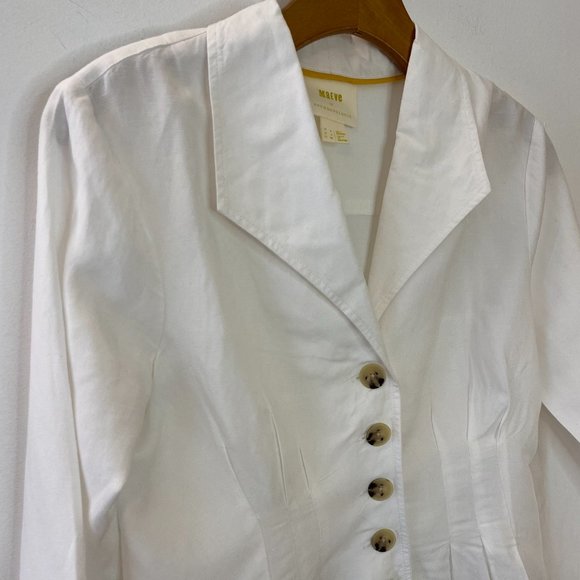 Anthropologie Maeve White Lightweight Button Front Fitted Shirt Blazer - Picture 5 of 9